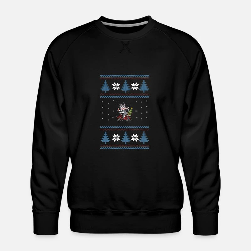 'Katze Fahrrad Ugly Christmas' Männer Premium Pullover | Spreadshirt 5 'Katze Fahrrad Ugly Christmas' Männer Premium Pullover | Spreadshirt – Bild 3