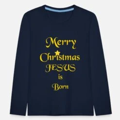 'Merry Christmas Jesus Is Born' Kinder Premium Langarmshirt | Spreadshirt
